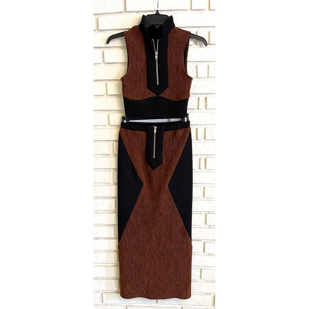 I.AM.GIA Long Knit Maxi Skirt & Sleeveless Halter Top Size XXS Brown & Black